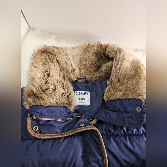 OLD NAVY Puffer Women's Jacket FAUX FUR TRIM JacketSZ XL navy blue color - Picture 5 of 12
